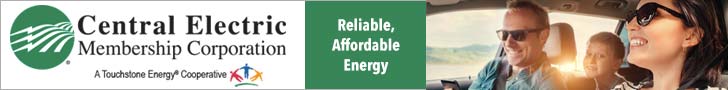 Banner ad for Central Electric Membership Corporation. Offering reliable, affordable energy. Features an image of a happy family.