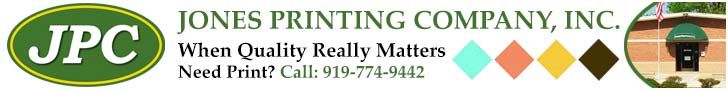 Banner ad for Jones Printing Company in Sanford, NC. Offering quality printing services. Call them at (919) 774 9442.