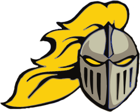 Logo for North Durham High School. Features a knight's helmet topped with a yellow feather plume.