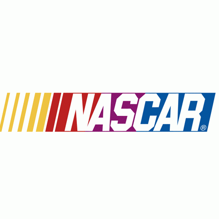 Logo for NASCAR Racing. The word "Nascar" is highlight with solid bars of color in yellow, red, purple and blue.